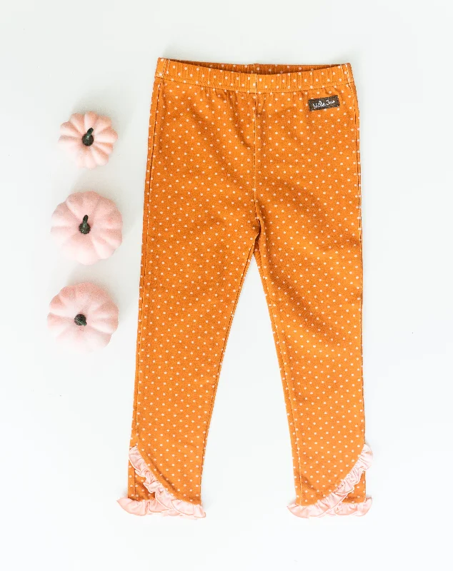 sports legging for long runs -Dotty Pumpkin Patch Scrappy Leggings