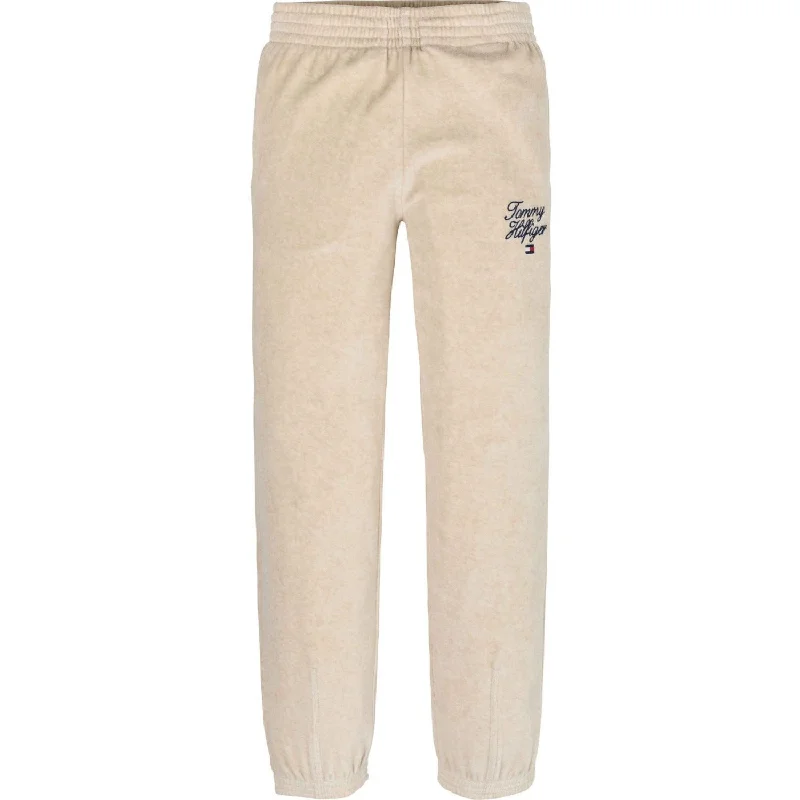 sports pant for rainy days -Tommy Hilfiger Heathered Oat Script Velour Pants