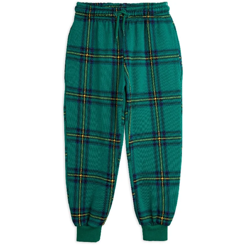 sports pant with soft fabric -Mini Rodini Green Check Aop Sweatpants