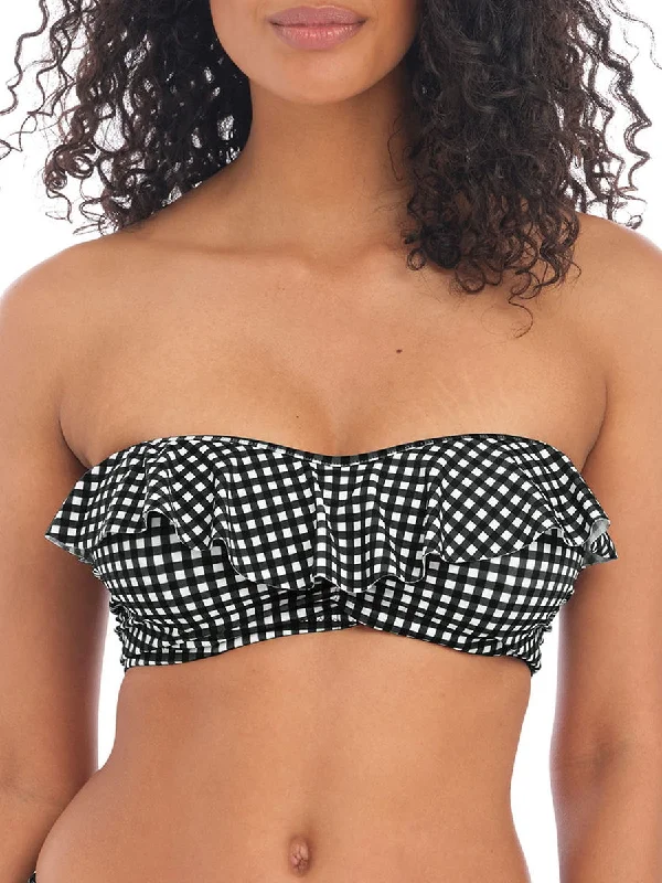 eco-friendly swimwear teens -Check In Bandeau Bikini Top - Monochrome