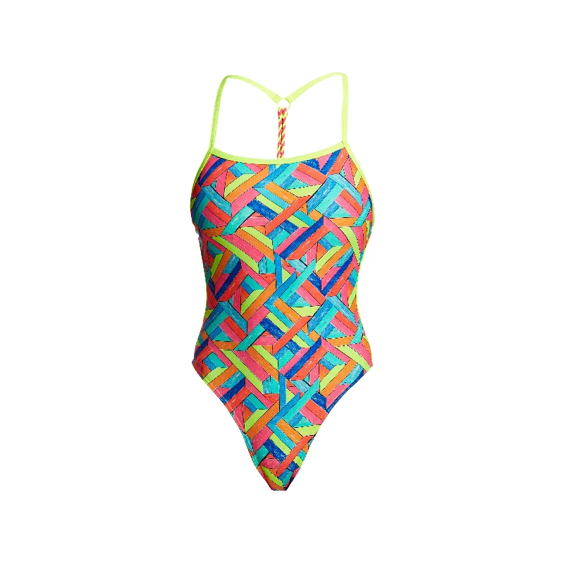 trendy swimwear one piece sale -PANEL POP | LADIES TWISTED ONE PIECE