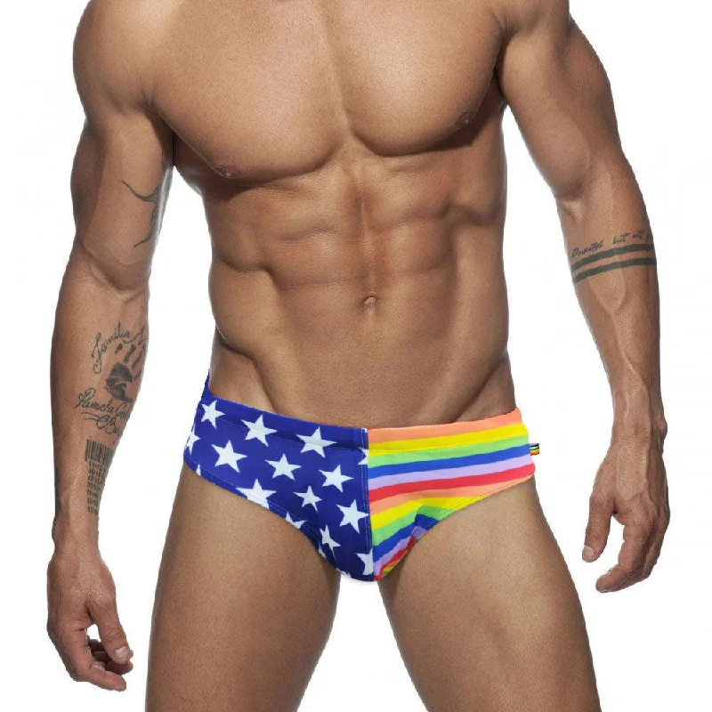 swimwear with floral print -Patriotic Rainbow Swim Briefs