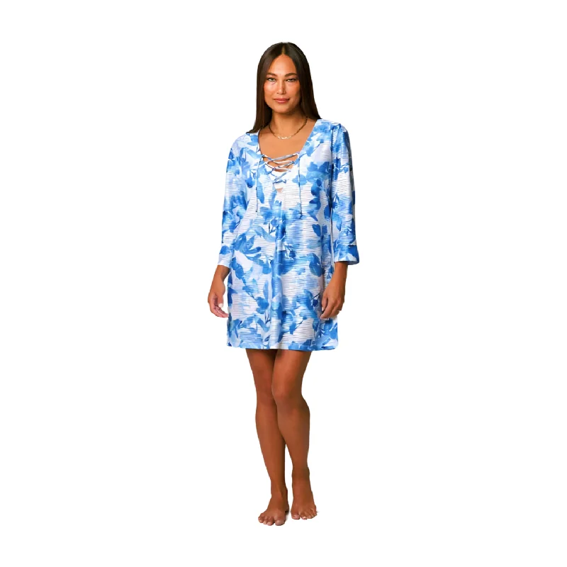 swimwear with UV protection -J. Valdi Bluebell Lace Neck Tunik Cover Up