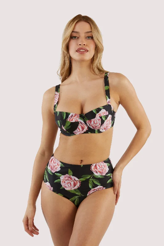 durable swimwear for women -Eco Claudette Roses Padded Balcony Bikini Top