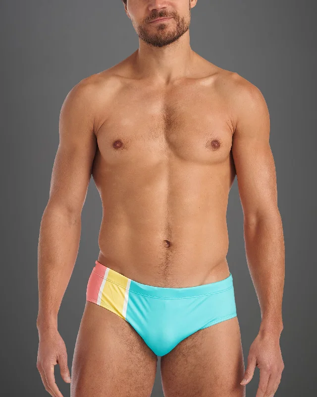 swimwear with long torso -Grid Square Cut Swim Brief - Bondi Stripes