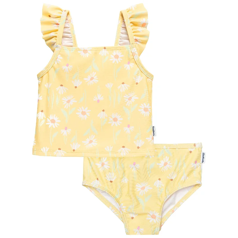 swimwear for family vacation -2-Piece Toddler Girls UPF 50+ Daisies Swimsuit Set