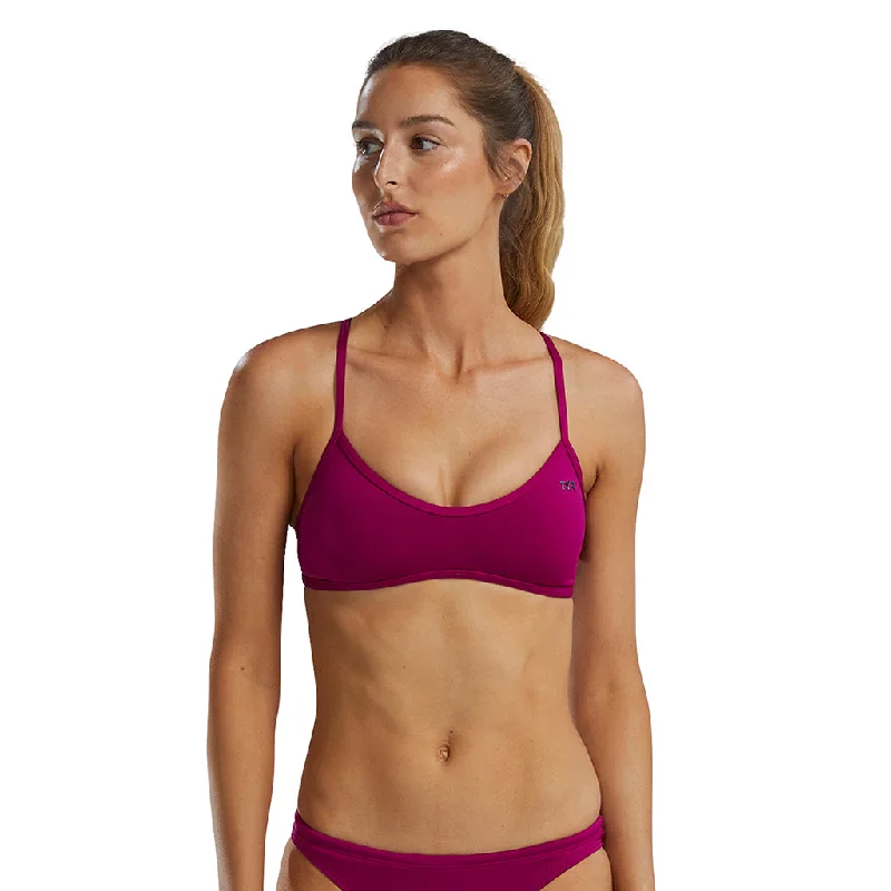 swimwear with ruffle details -TYR Magenta Durafast Elite® Trinity Top