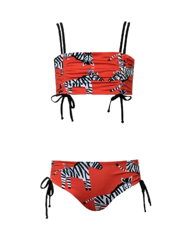 Girl's Jess Bikini Set In Red Zebra