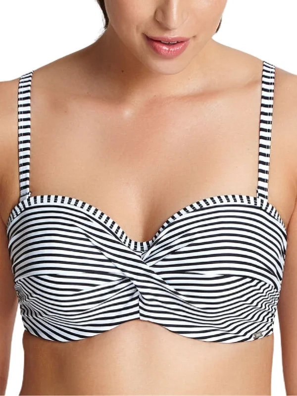 colorful swimwear for men -Anya Stripe Bandeau Bikini Top - Black/White