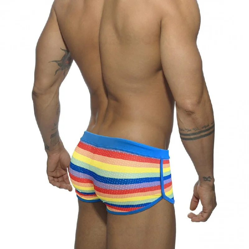 swimwear with side cutouts -Rainbow Mesh Square Cut Swim Trunks