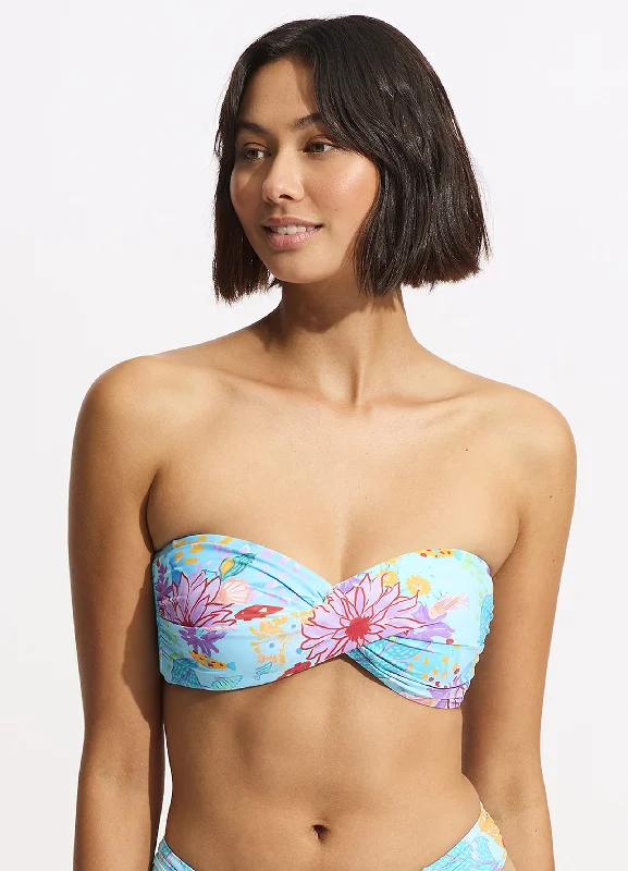 swimwear for active swimmers -Under The Sea Twist Bandeau Bikini Top - Blue Mist