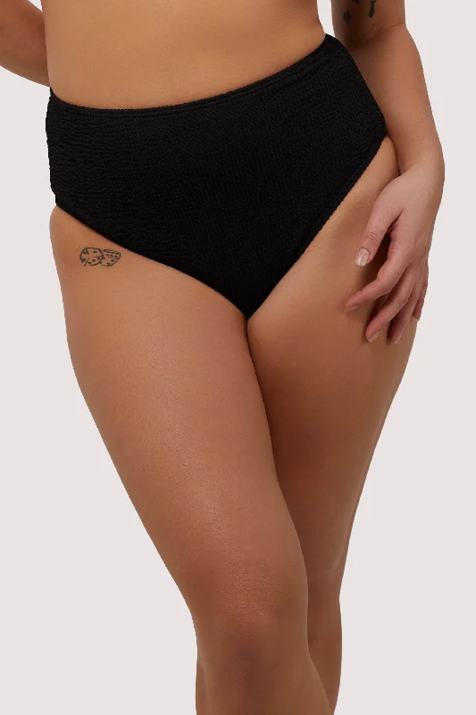 swimwear for snorkeling trip -Black Textured High Waisted Bikini Bottom