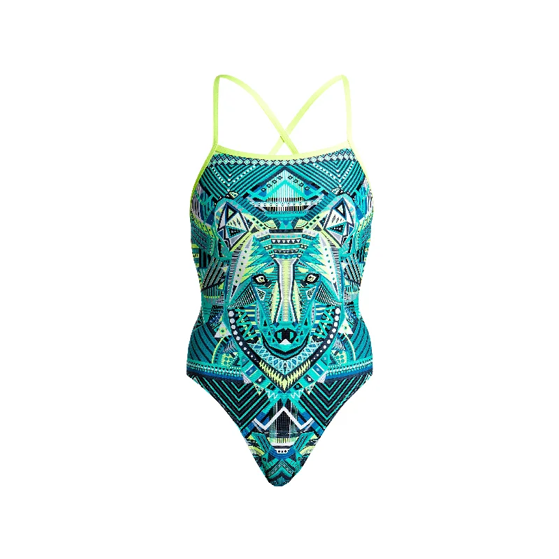 eco-friendly swimwear men -WEAR WOLF | LADIES STRAPPED IN ONE PIECE