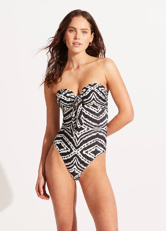 swimwear with mesh inserts -Zanzibar Twist Tie Front One Piece - Black