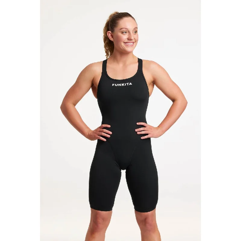 swimwear for open sea swim -Still Black | Ladies Fast Legs One Piece