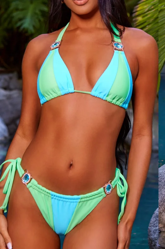 colorful swimwear for kids -Sweet Like Candy 'Candy Apple' Double Strap Tie Side Crystal Bikini Bottoms