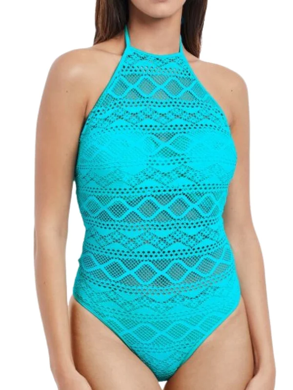 swimwear with full coverage -Sundance High Neck Swimsuit - Deep Ocean