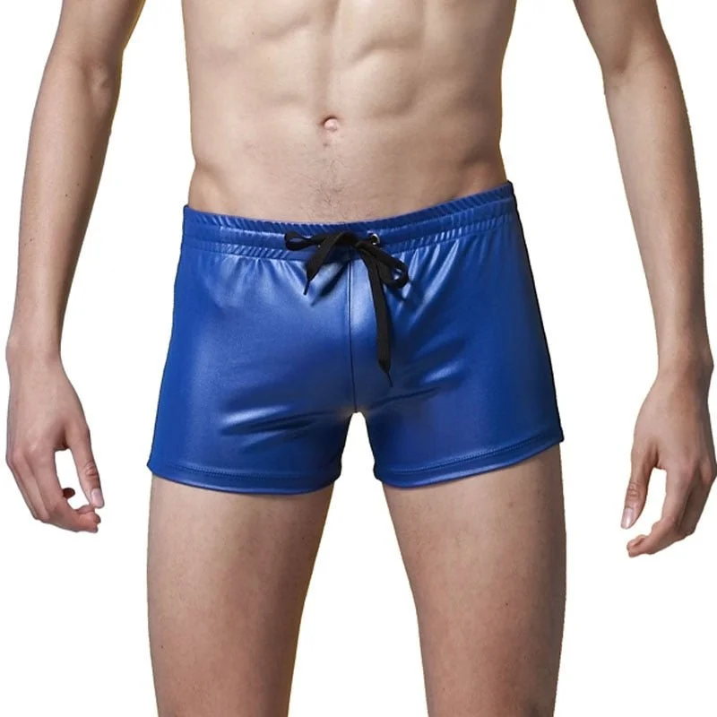 swimwear for beach getaway -Faux Leather Swim Trunks