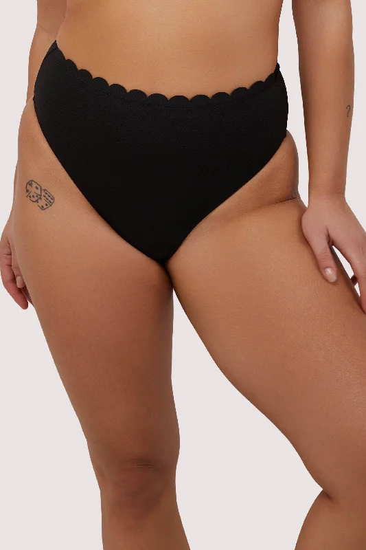 swimwear for swim team -Sophia Mix & Match Black Scallop High-Waist Bikini Bottom