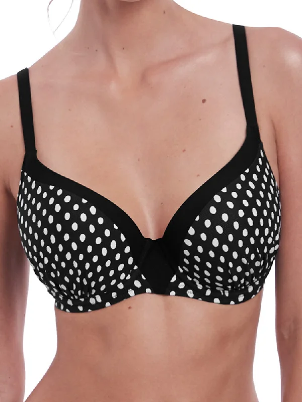 swimwear with tie front -Santa Monica Moulded Bikini Top - Black/White