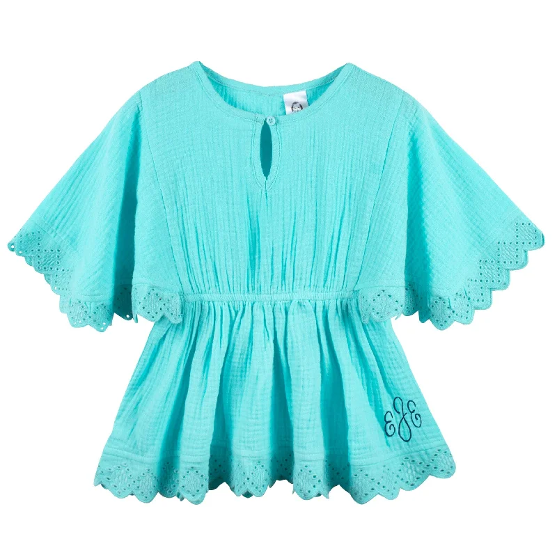 affordable swimwear plus size -Embroidered Baby & Toddler Girls Aqua Gauze Kaftan Swim Coverup