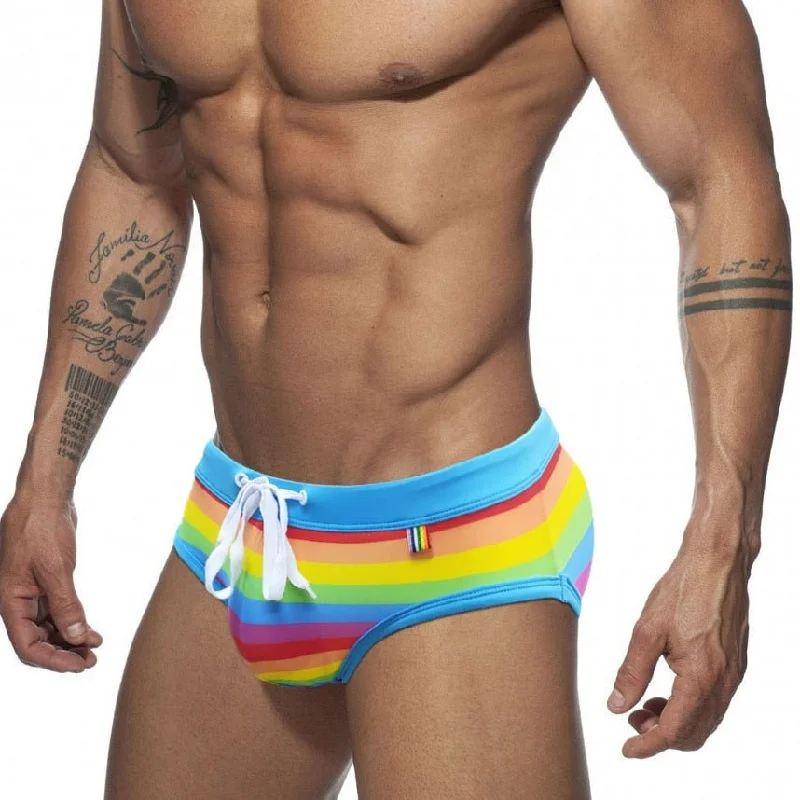 stylish swimwear for women -Baby Blue Rainbow Swim Briefs