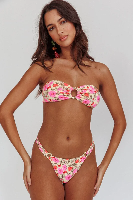 swimwear for family vacation -Agape High Cut O-Ring Bikini Bottom Yellow Floral