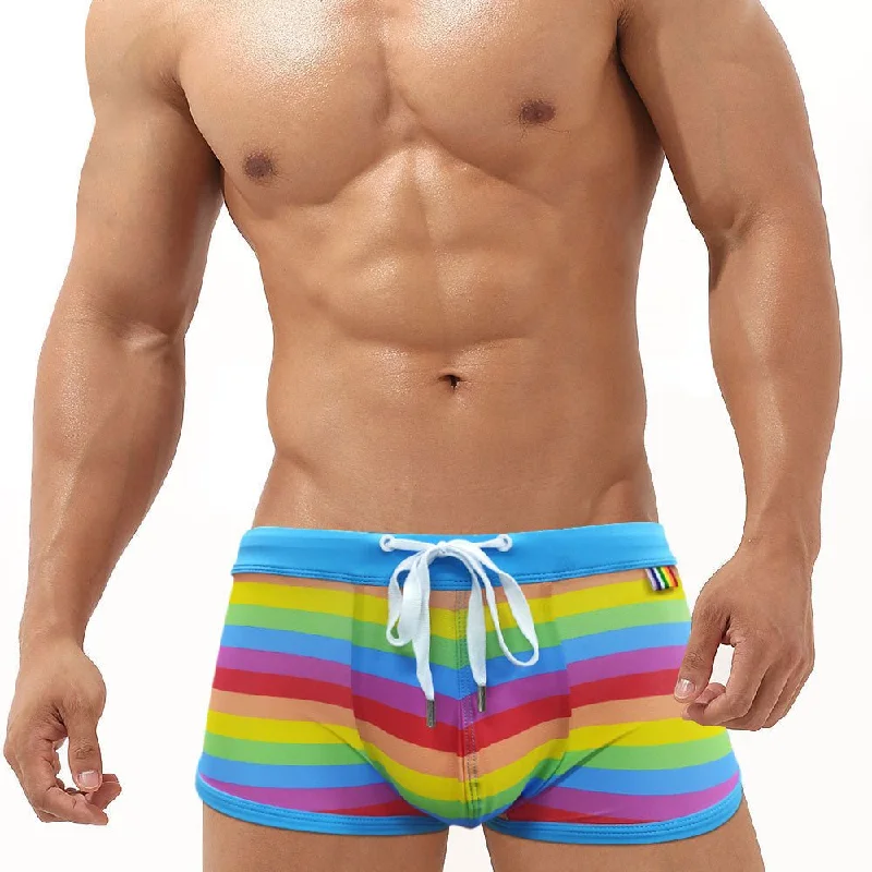 trendy swimwear bikini top -Baby Blue Rainbow Swim Trunks