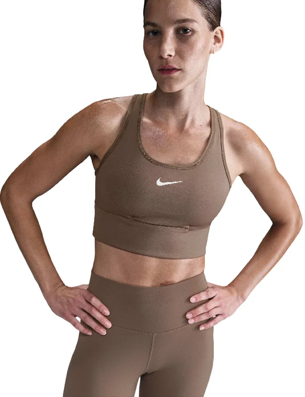 Swoosh Pocket Medium-Support Sports Bra - Mink Brown/White