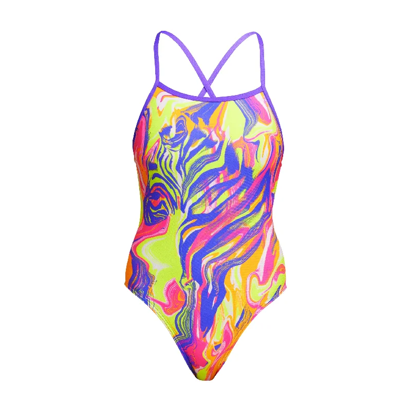 swimwear with striped design -Run Wild | Ladies Tie Me Tight One Piece