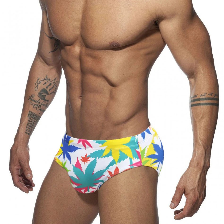 swimwear with chlorine proof -Weed Leaf Swim Briefs