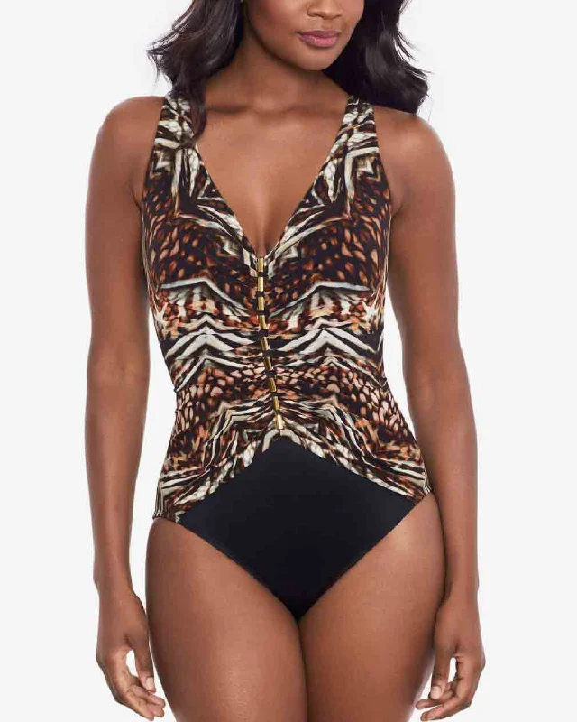 swimwear with adjustable fit -2024 Miraclesuit Tribal Tigress Charmer One Piece - 6552269