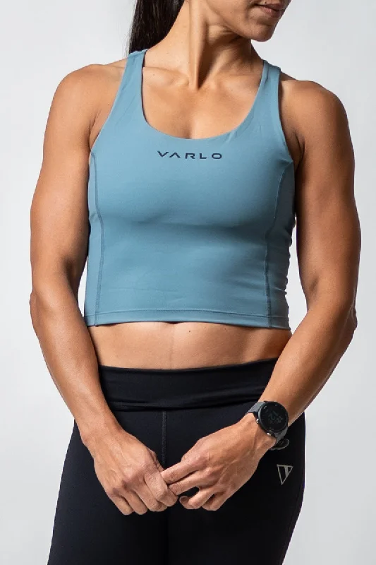 sports jacket for long treks -SOHO Women's Supportive Crop Tank Top (Shell Blue)