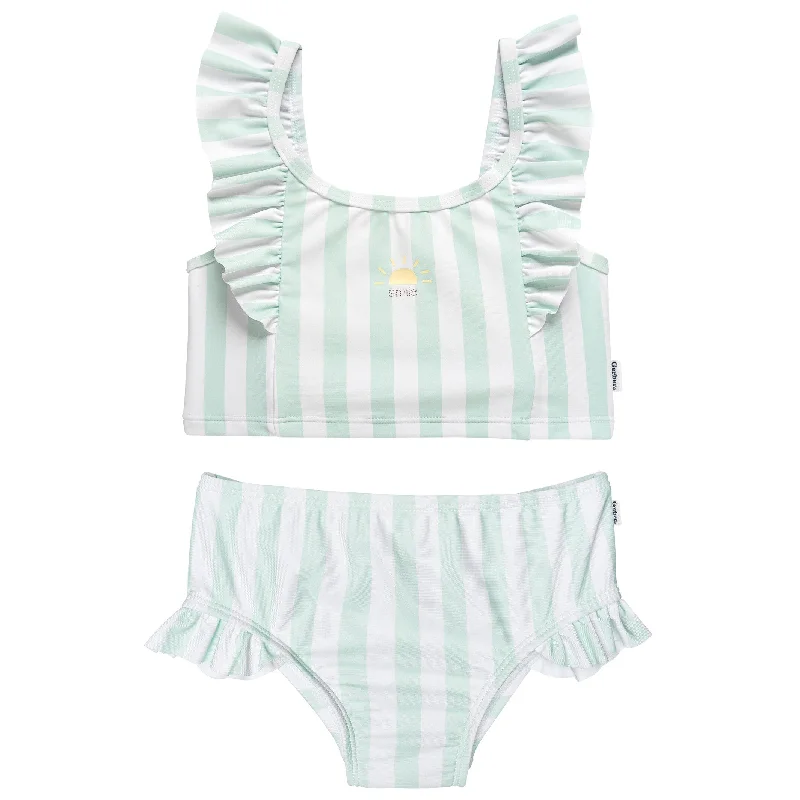 swimwear with floral print -2-Piece Toddler Girls UPF 50+ Stripe Swimsuit Set