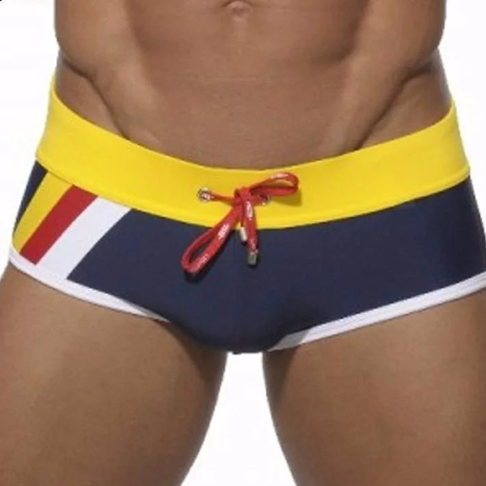 swimwear for synchronized swimming -Triple Striped Square Cut Swim Trunks