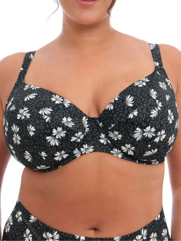 swimwear with adjustable straps -Plain Sailing Plunge Bikini Top - Black Daisy