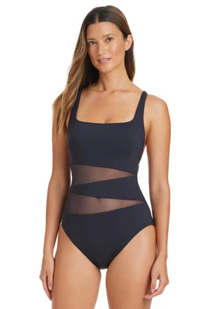 swimwear with sun protection -Bleu Rod Beattie Don't Mesh With Me Black Cross Back One Piece