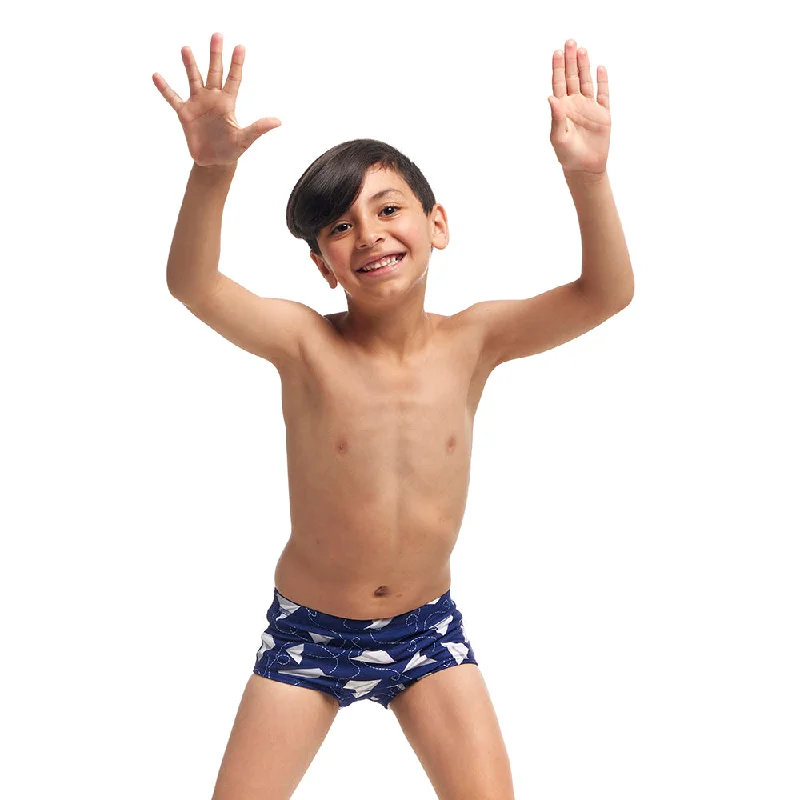 swimwear with sporty design -Funky Trunks Paper Plain Toddler Boys Printed Trunks