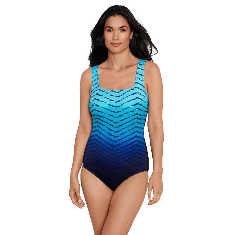 swimwear with high coverage -Shapesolver Sport by Penbrooke Prism Change Scoop Neck One Piece