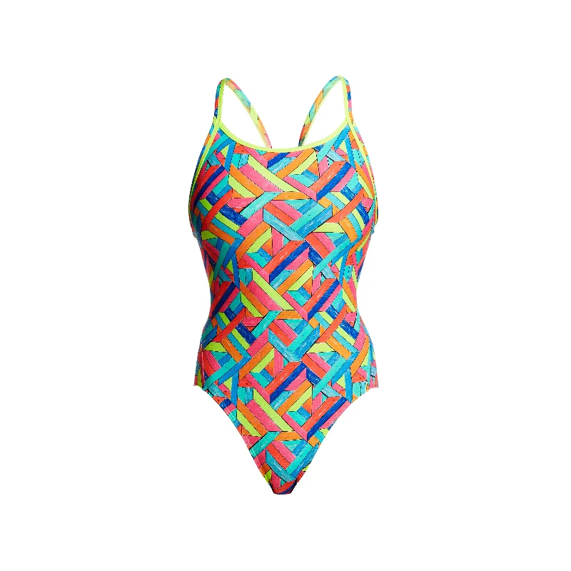 swimwear with side cutouts -PANEL POP | LADIES DIAMOND BACK ONE PIECE