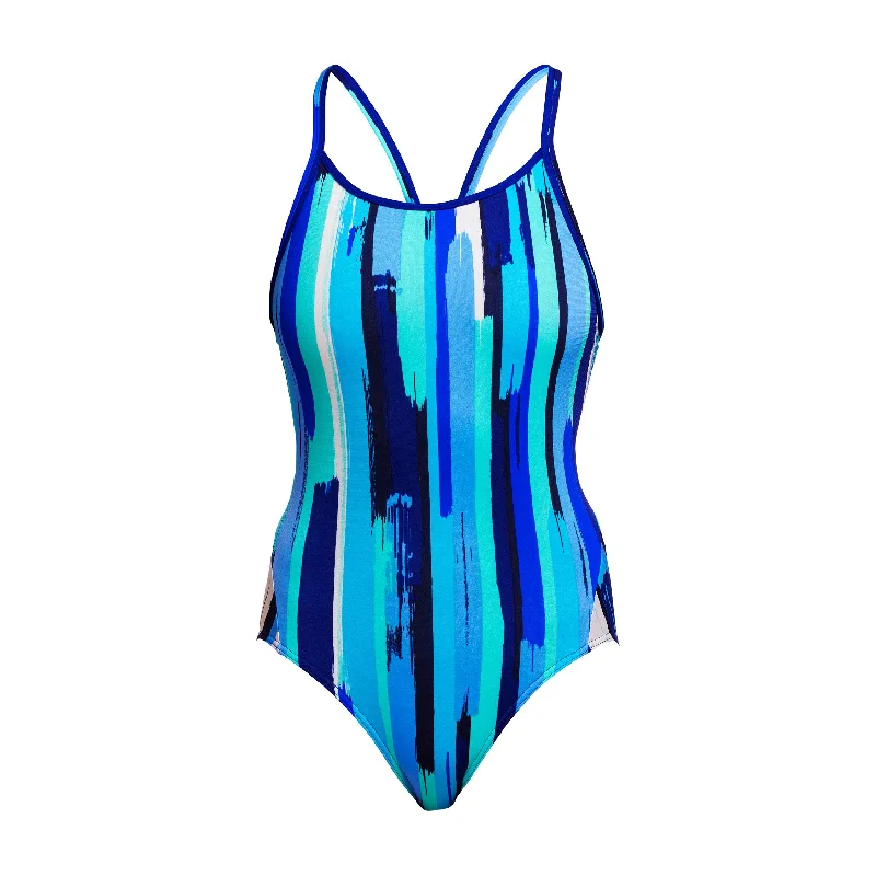 trendy swimwear with patterns -Roller Paint | Ladies Diamond Back One Piece