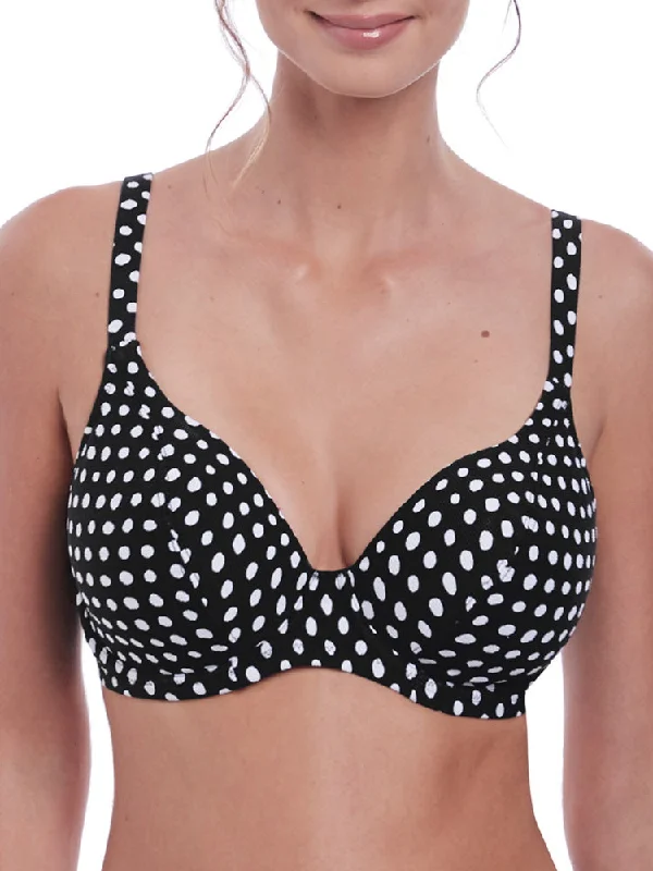 swimwear with high neckline -Santa Monica Plunge Bikini Top - Black/White