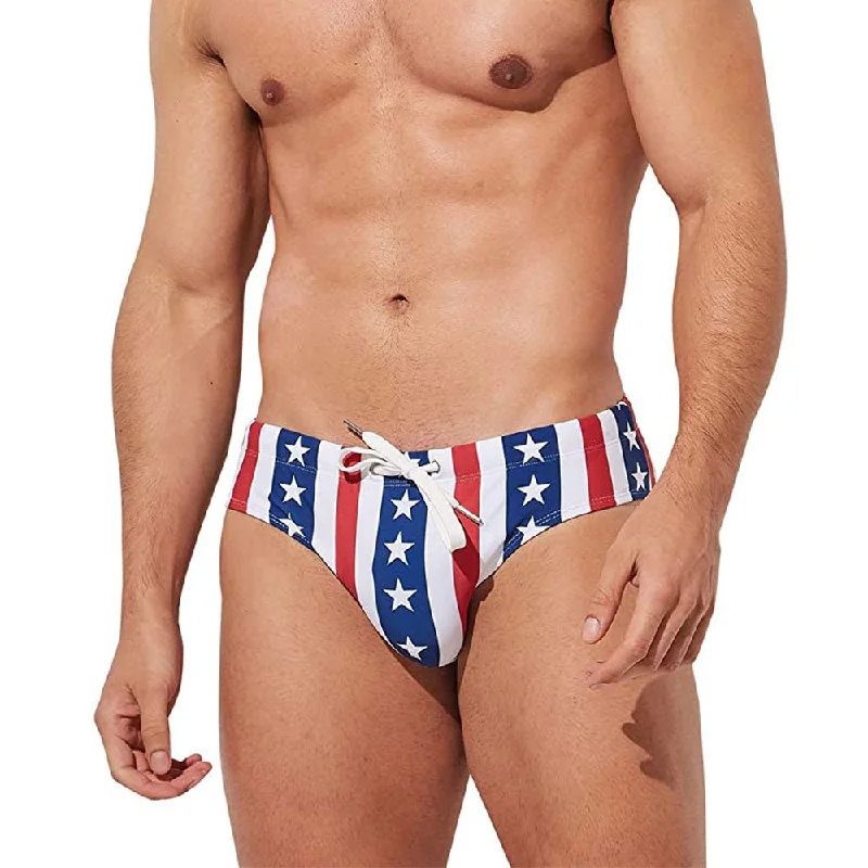 colorful swimwear for men -Striped Patriotic Swim Briefs