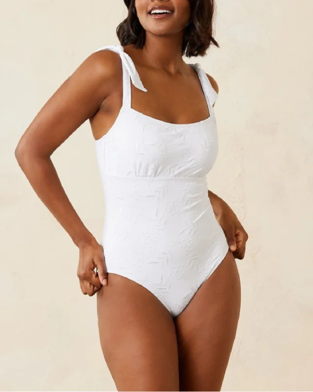 plus size swimwear floral -2024 Tommy Bahama Eyelet Hideaway Square Neck One Piece Swimsuit - Ss300481