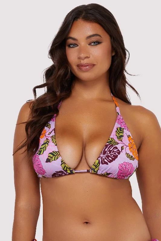 men’s swimwear swim briefs -Riley Fuller Bust Mix & Match Pink Palm Print Triangle Bikini Top