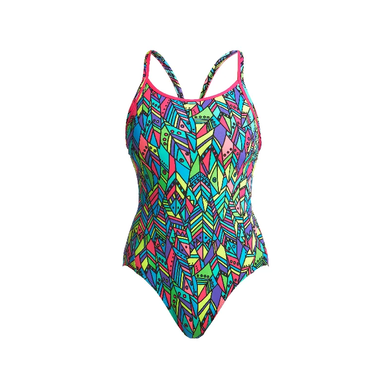 durable swimwear for kids -FEATHER FIESTA | LADIES DIAMOND BACK ONE PIECE