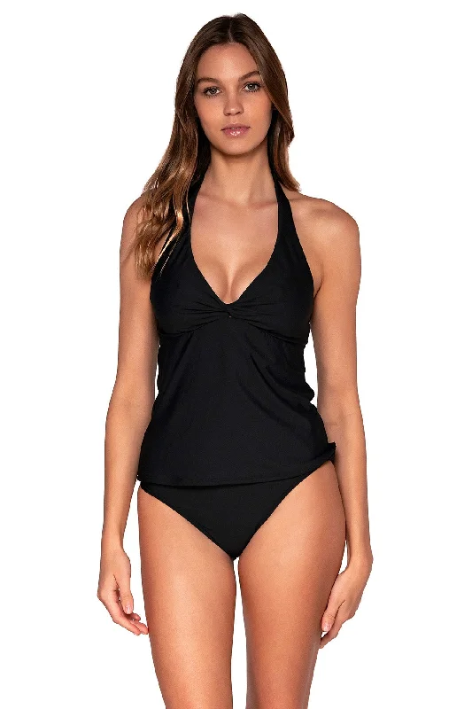 durable sports jacket workout -Sunsets Black Heidi Tankini Top