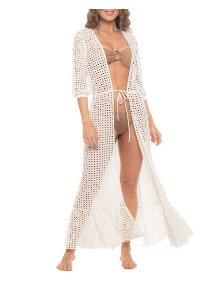 swimwear for casual swimming -Guria Off White Lattice Duster Cover Up