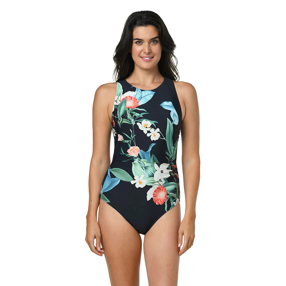 trendy swimwear with cutouts -Jantzen Botanical Beauty High Neck One Piece