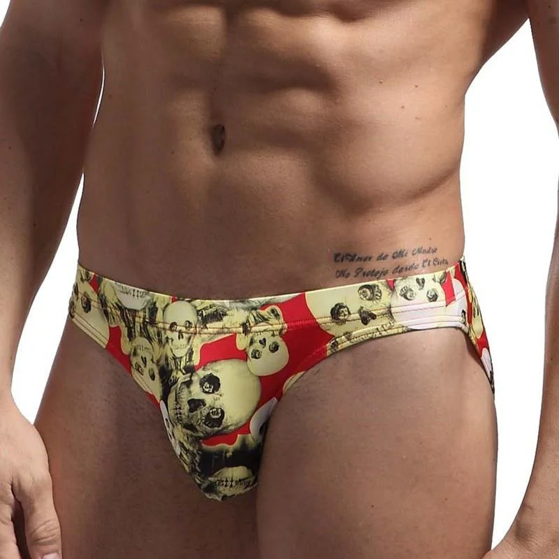 swimwear with side ties -Skull Skinny Swim Briefs